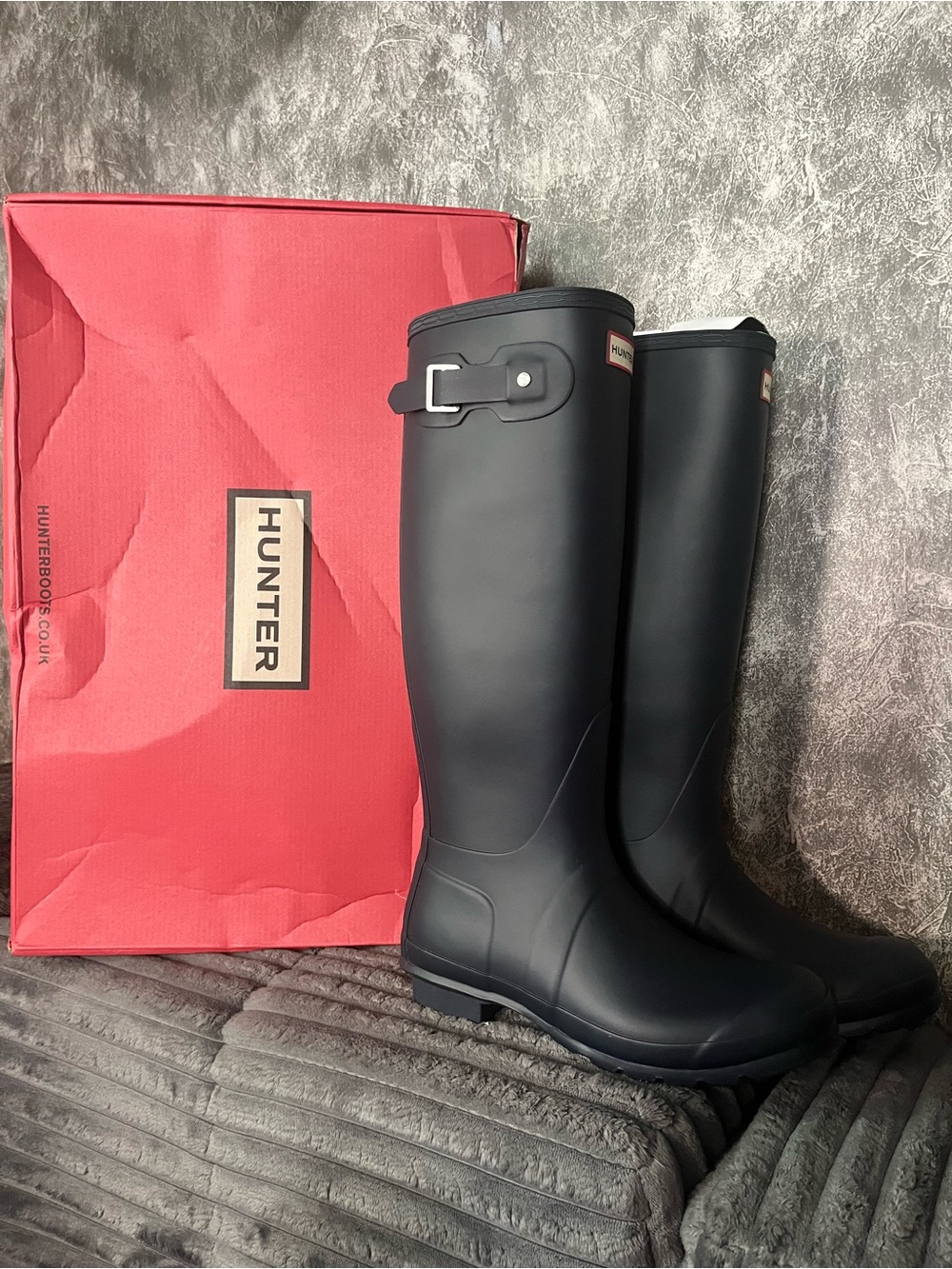Hunter Matte Navy Tall Women's Rain Boots Sz 8 New